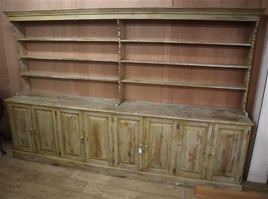 A large Victorian style painted pine dresser W.300cm